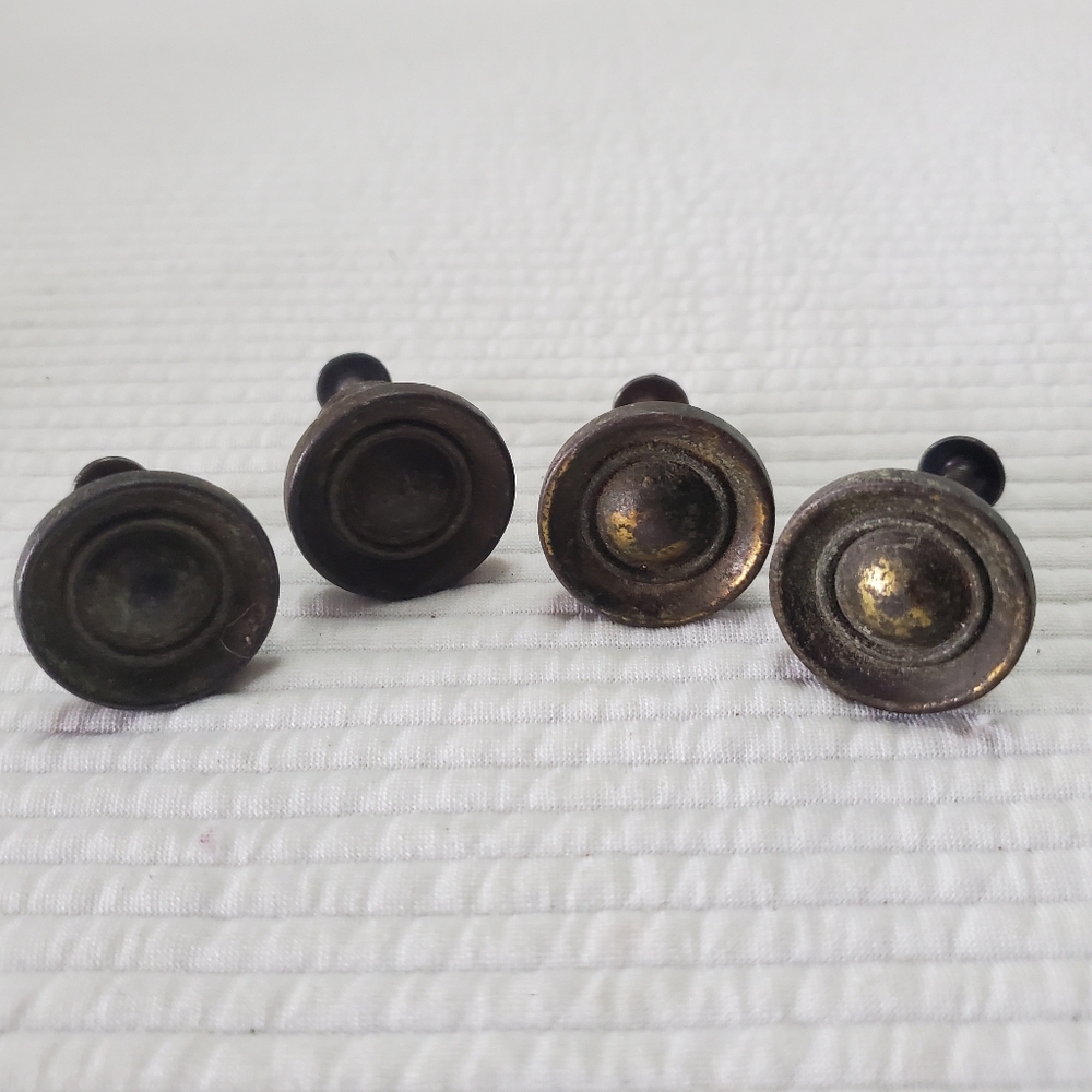 4 Brass Drawer Knob Pulls Vintage Hollywood Regency Round Circle